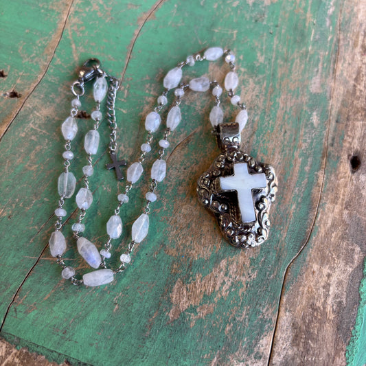 Mother of Pearl White Cross Necklace