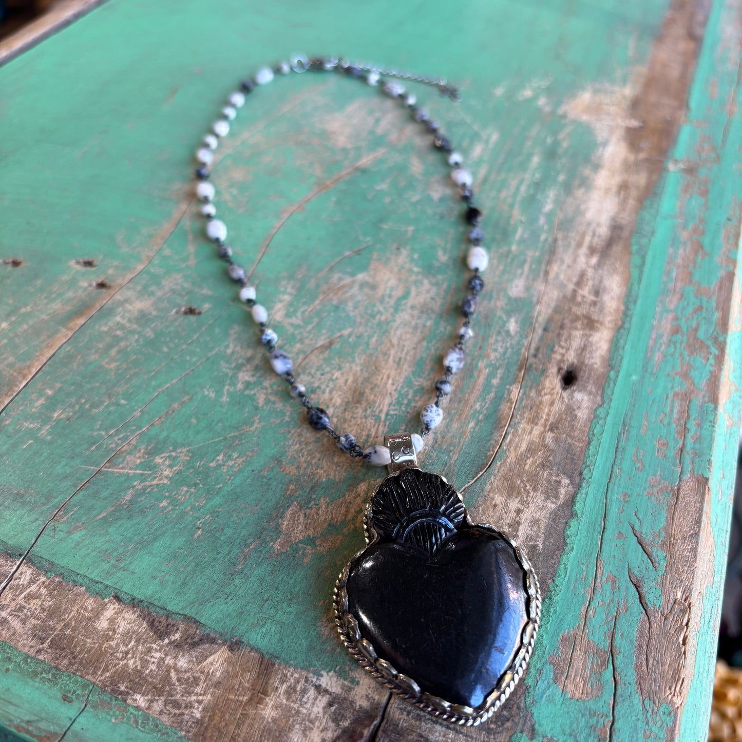 Black and White Sacred Heart Necklace