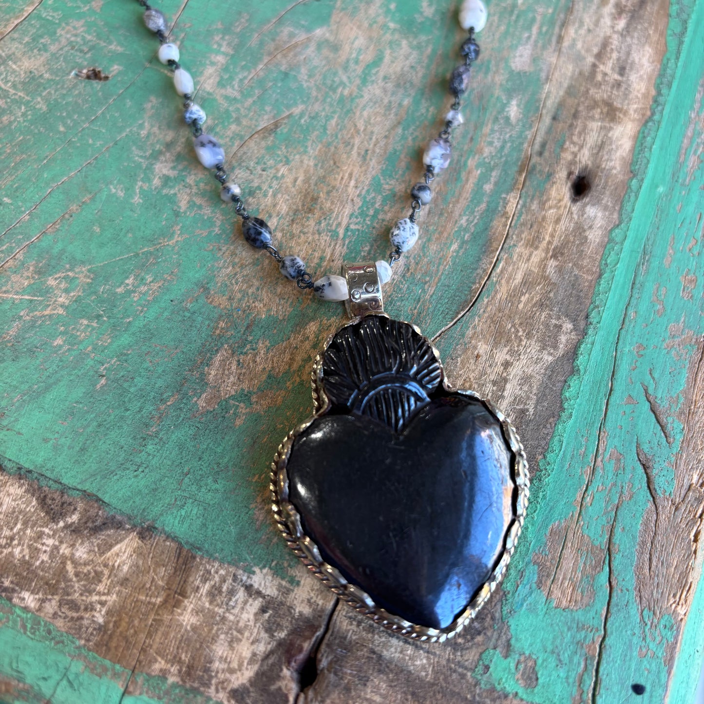 Black and White Sacred Heart Necklace