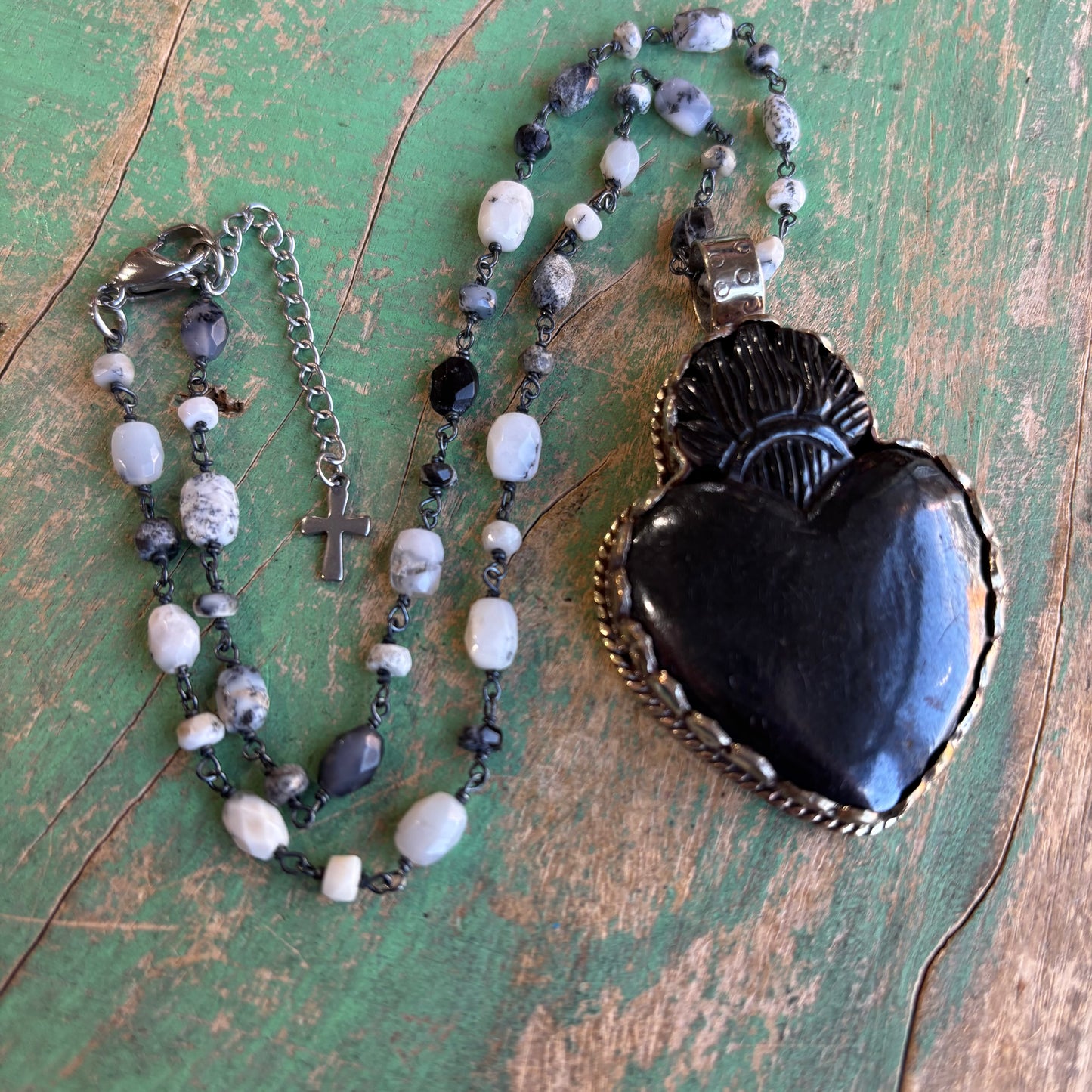 Black and White Sacred Heart Necklace