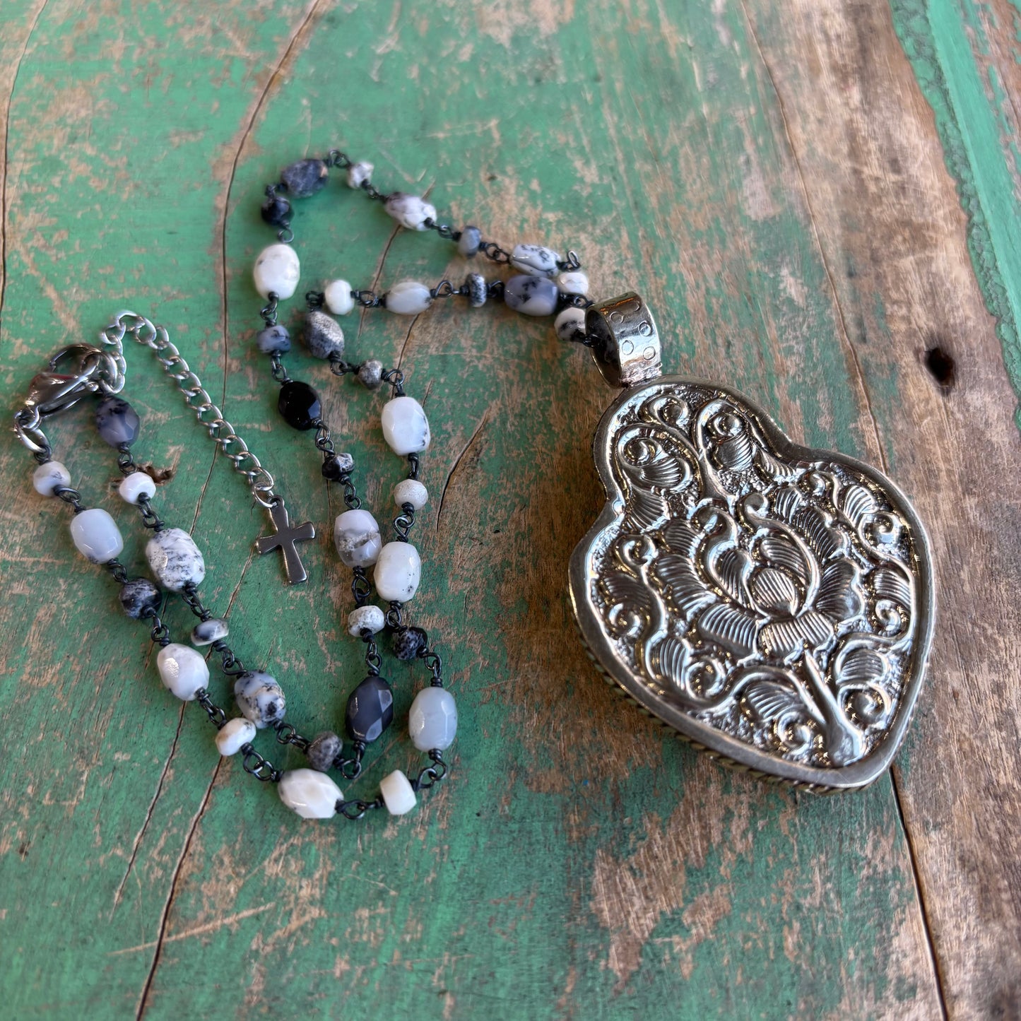 Black and White Sacred Heart Necklace