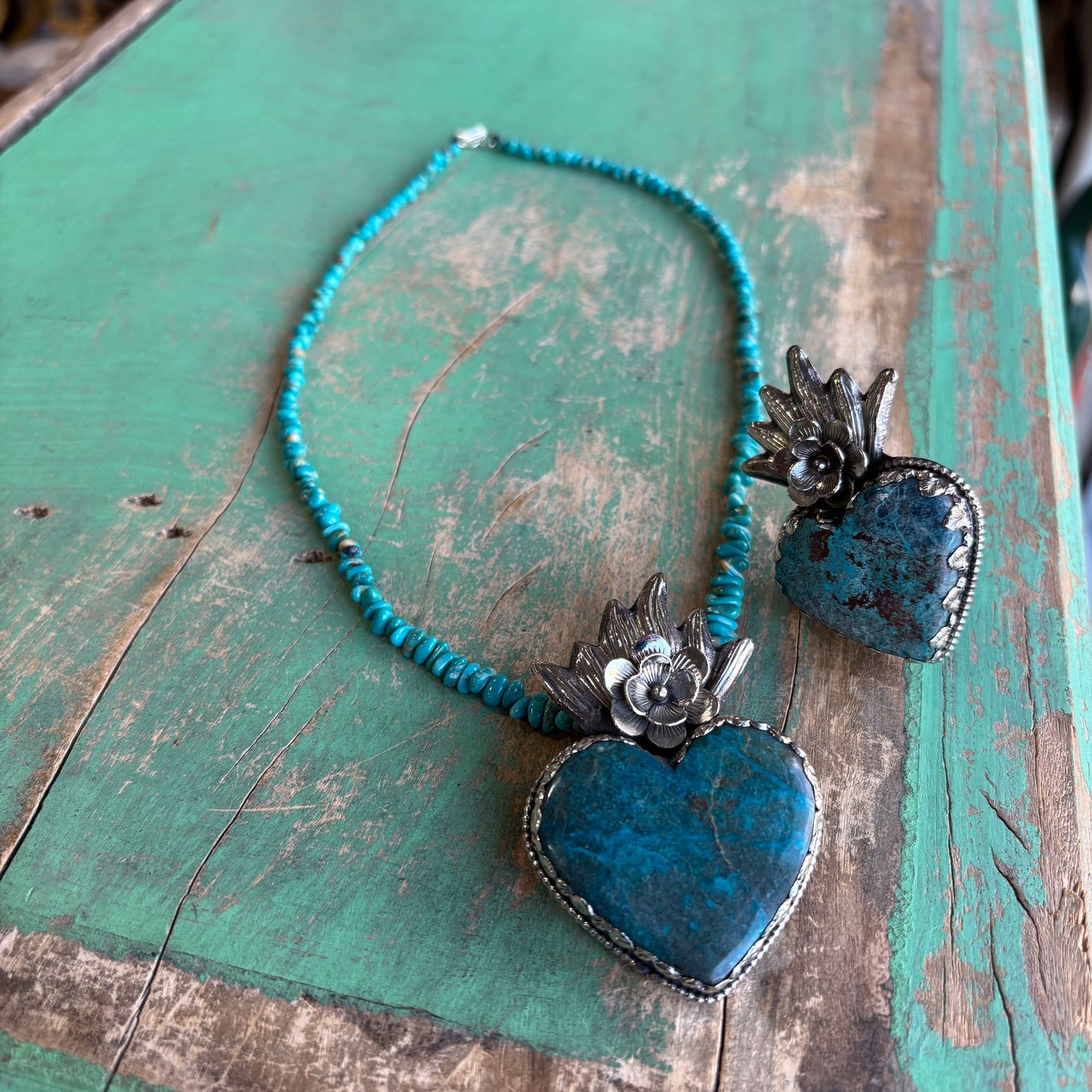 Tranquil Sacred Heart Chrysocolla Necklace or Ring