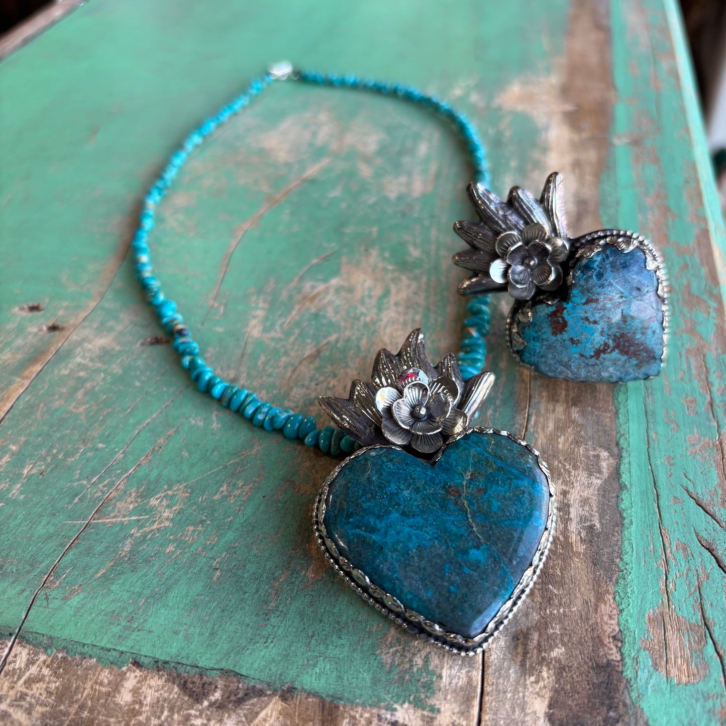 Tranquil Sacred Heart Chrysocolla Necklace or Ring