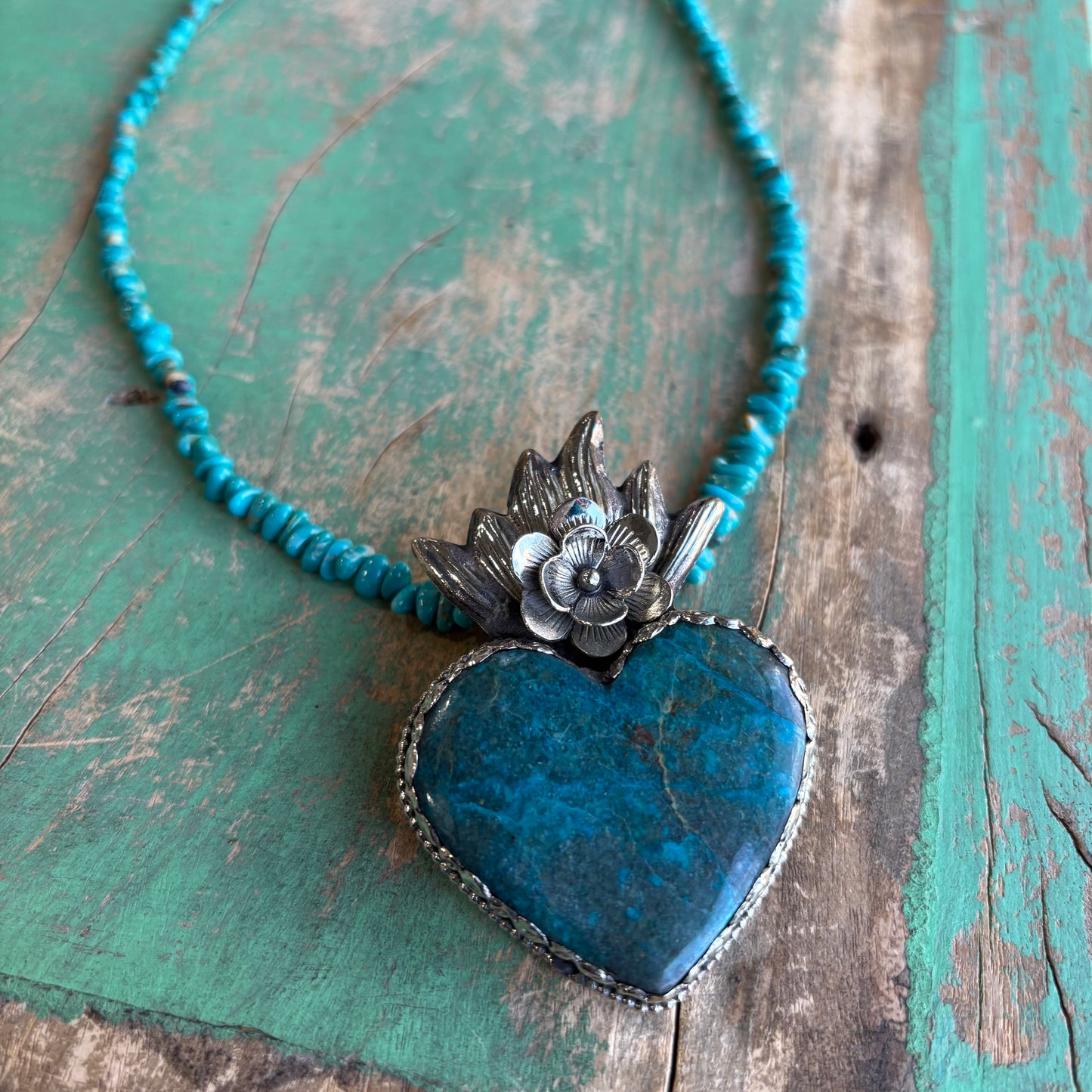 Tranquil Sacred Heart Chrysocolla Necklace or Ring