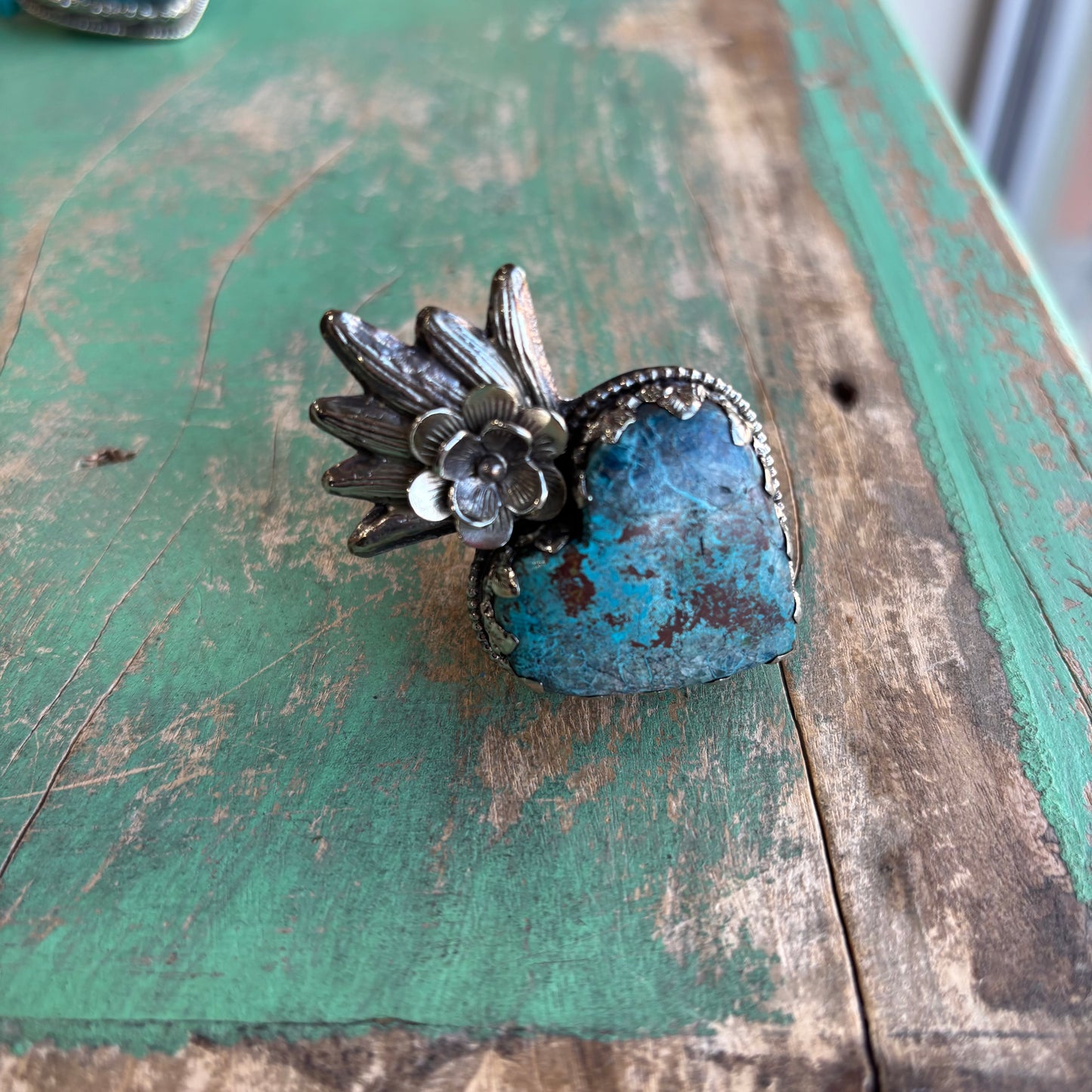 Tranquil Sacred Heart Chrysocolla Necklace or Ring