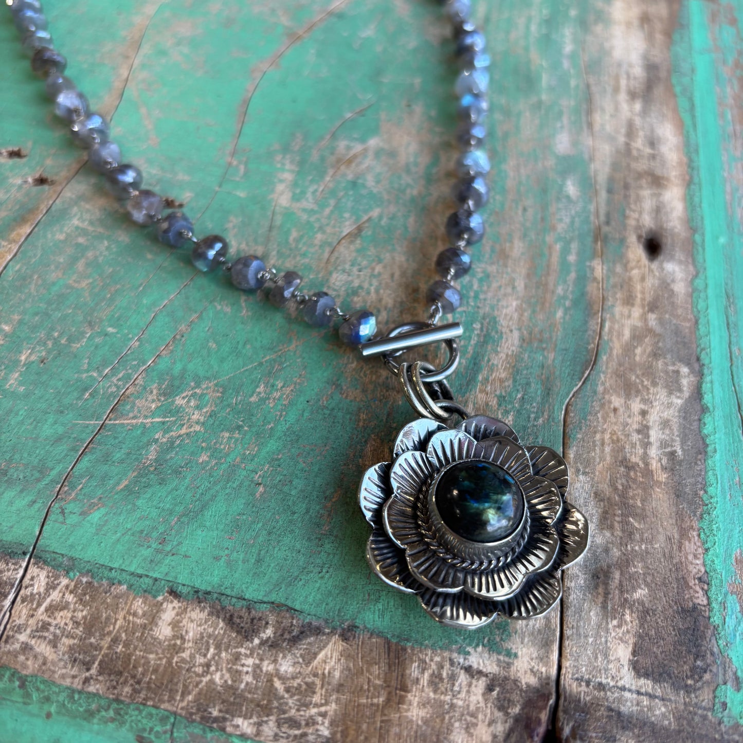 Blooming Labradorite  Flower Necklace or Ring