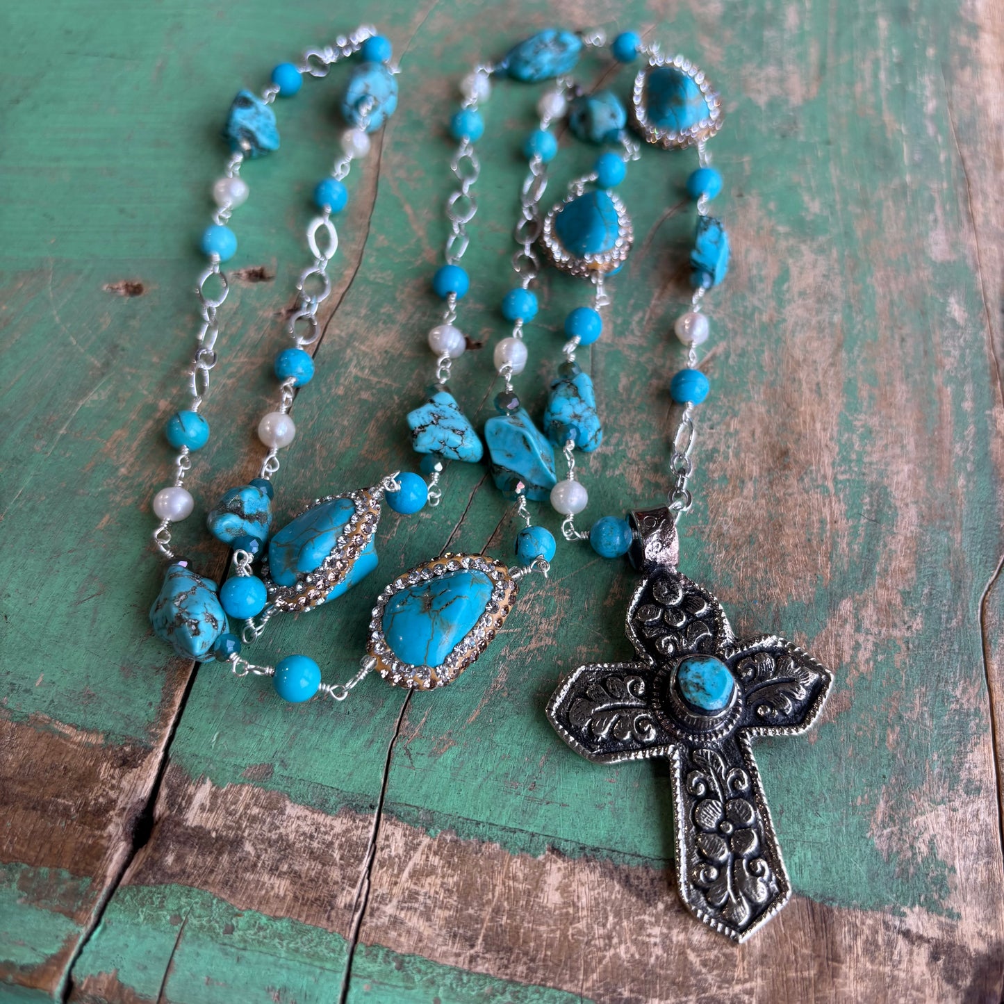 Turquoise Sparkle Cross Necklace or Earrings