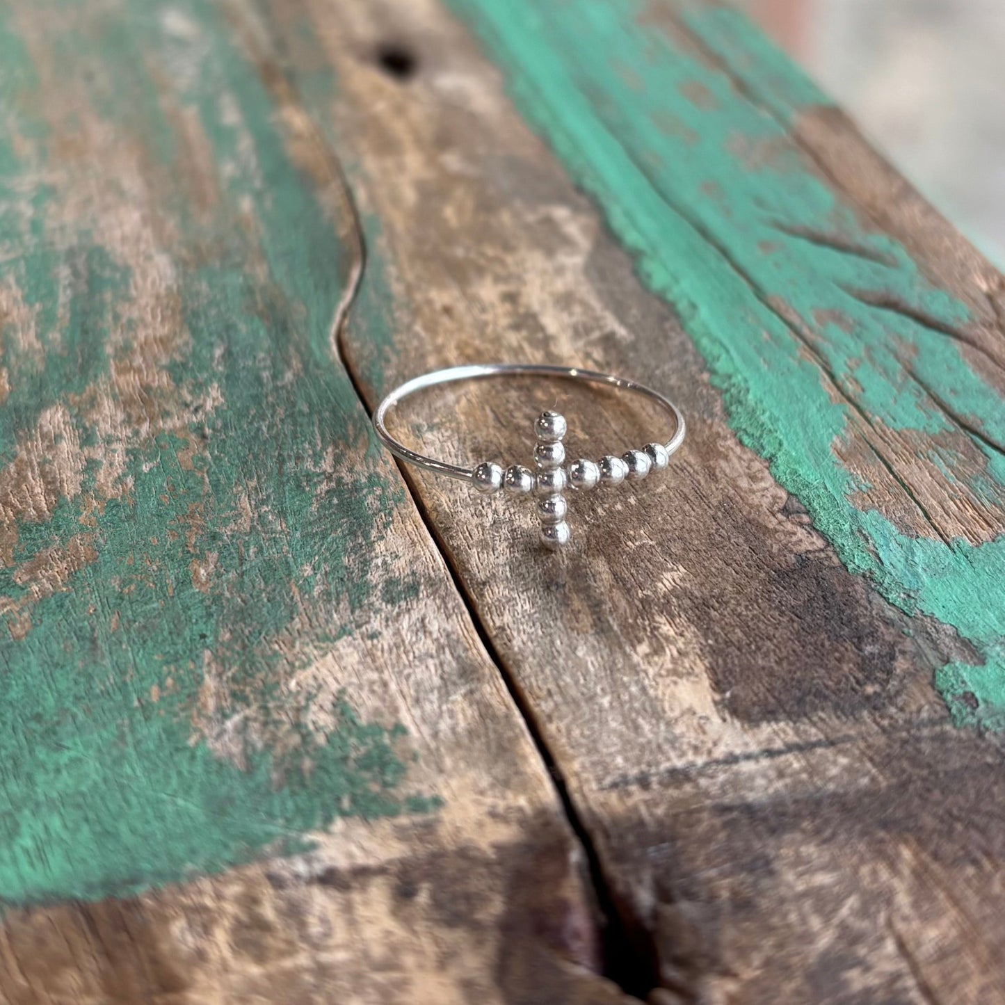 Sterling Silver Delicate Dots Cross Ring