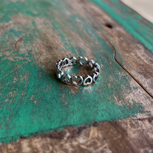 Sterling Silver Band of Hearts Ring