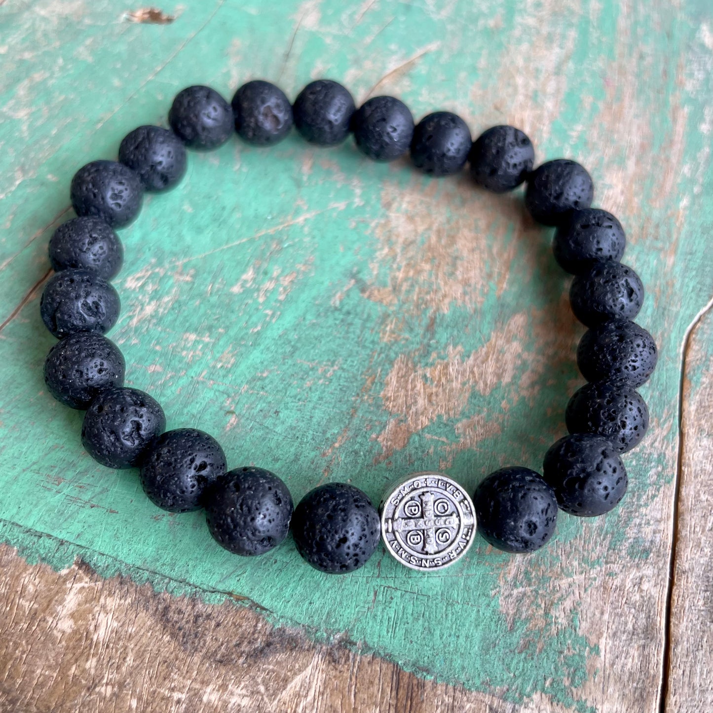 St Benedict Lava Bead Bracelet