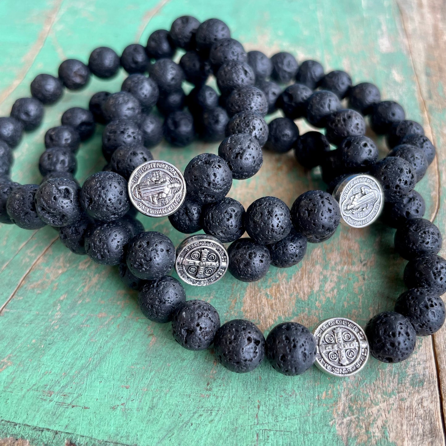 St Benedict Lava Bead Bracelet