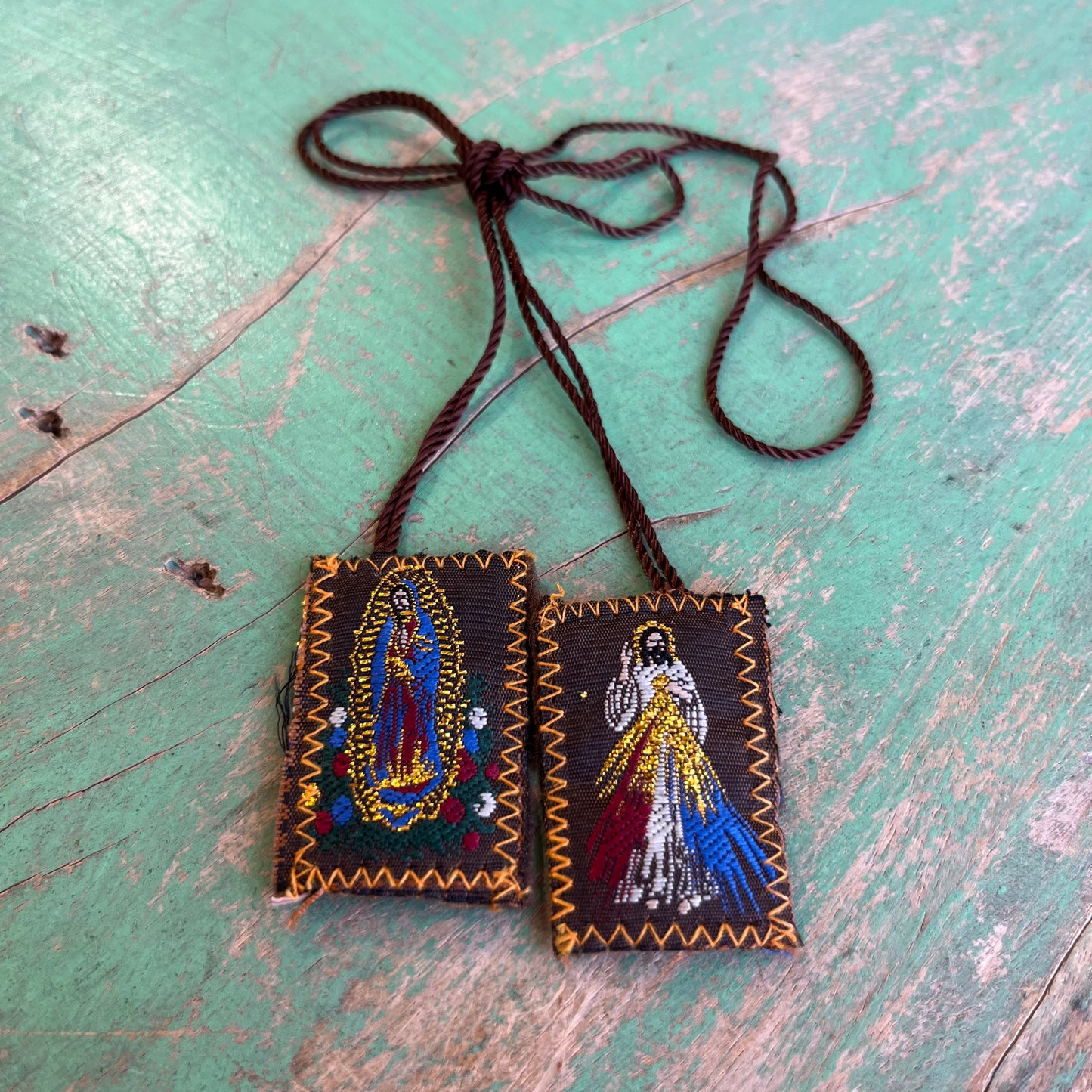 Brown Divine Mercy/OLG  Cloth Scapular