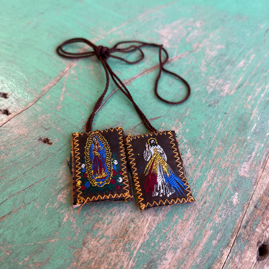 Brown Divine Mercy/OLG  Cloth Scapular