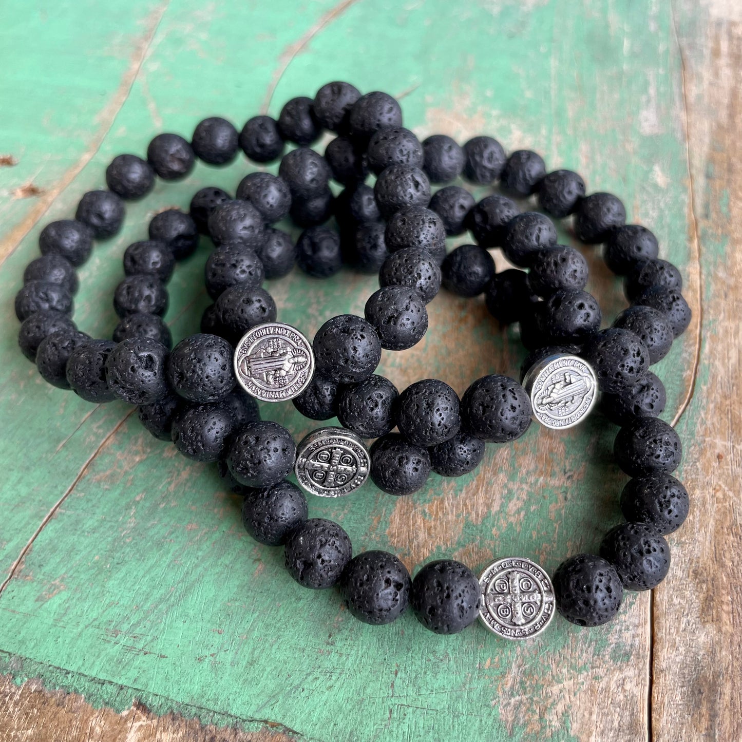 St Benedict Lava Bead Bracelet