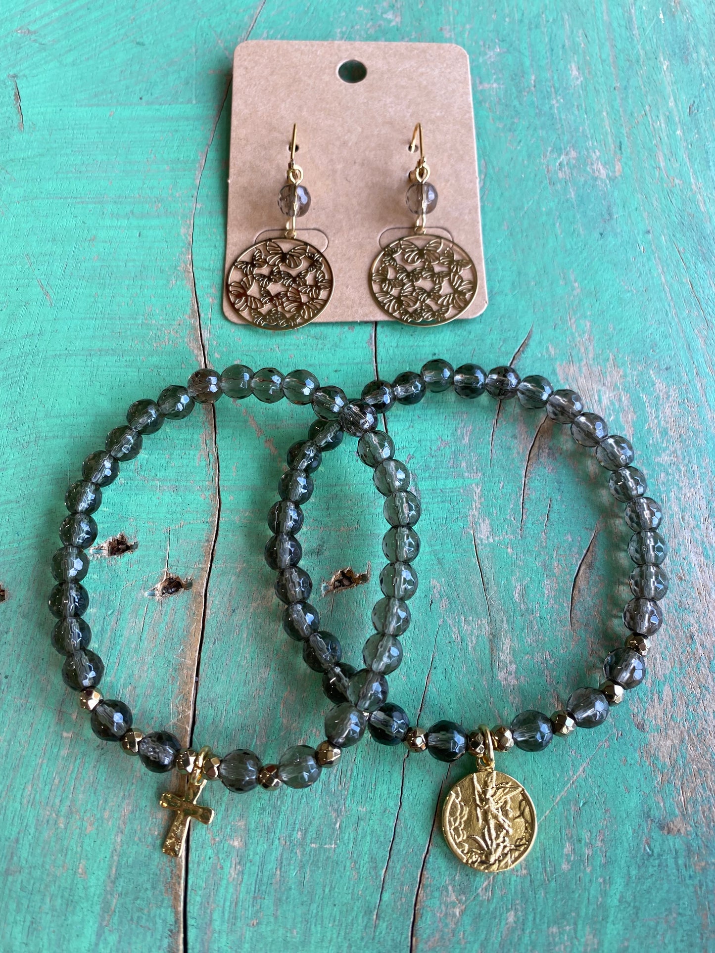 Smoky Quartz Bracelets and Earrings Set