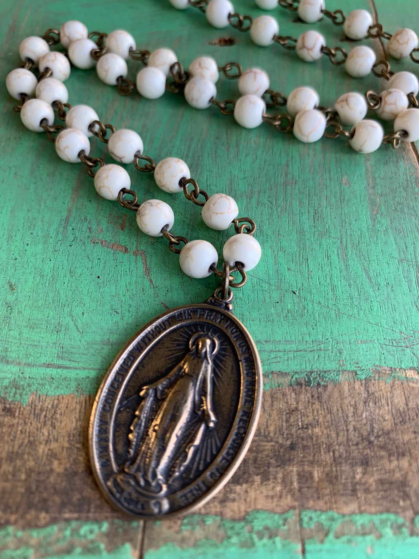 Bronze and Beige Miraculous Medal Necklace