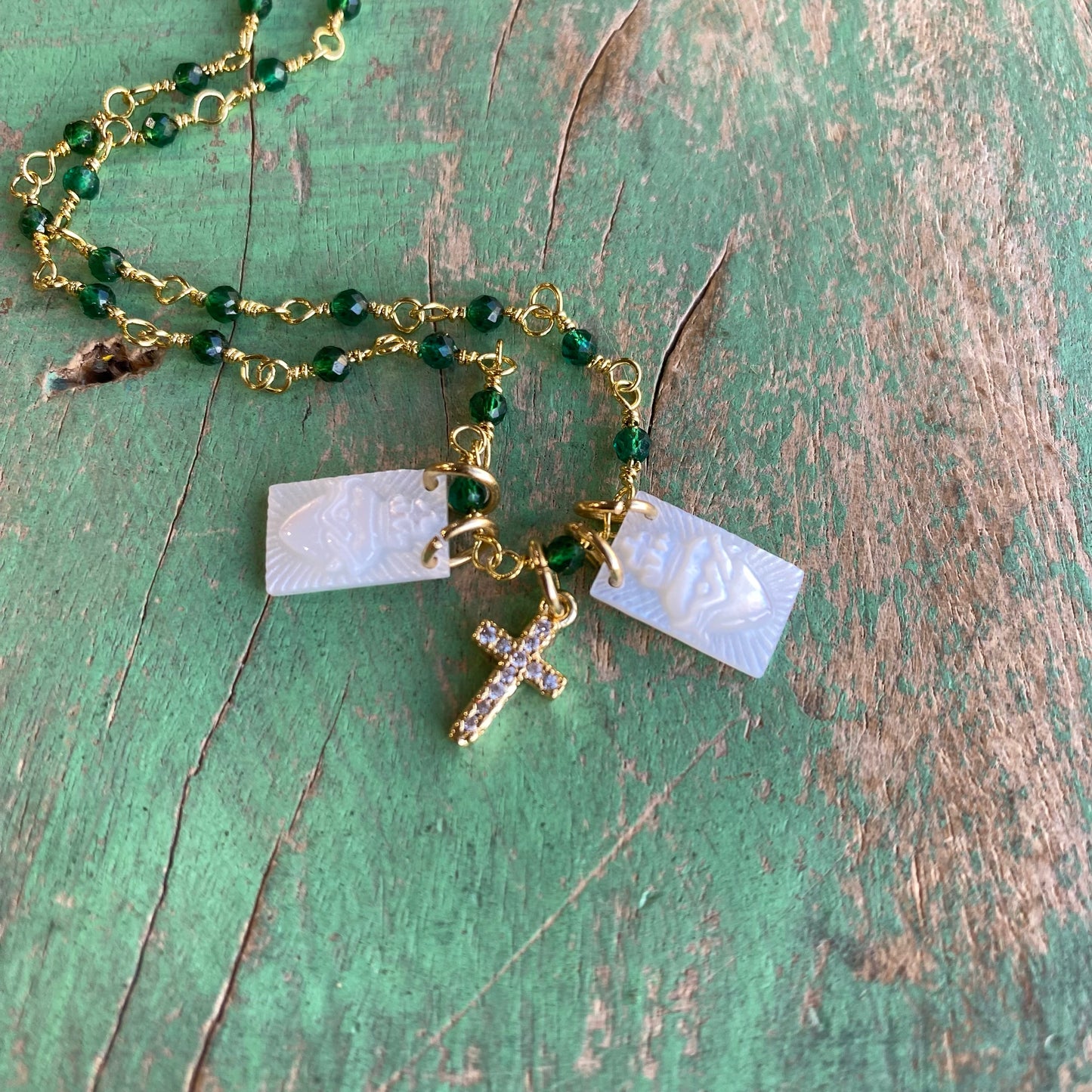 Serene Green Sacred Scapular Necklace