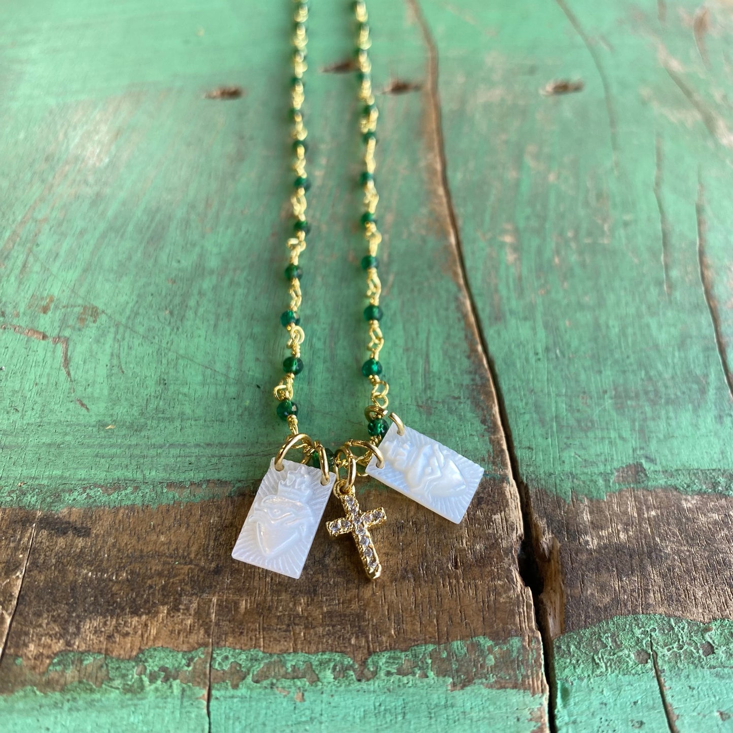 Serene Green Sacred Scapular Necklace