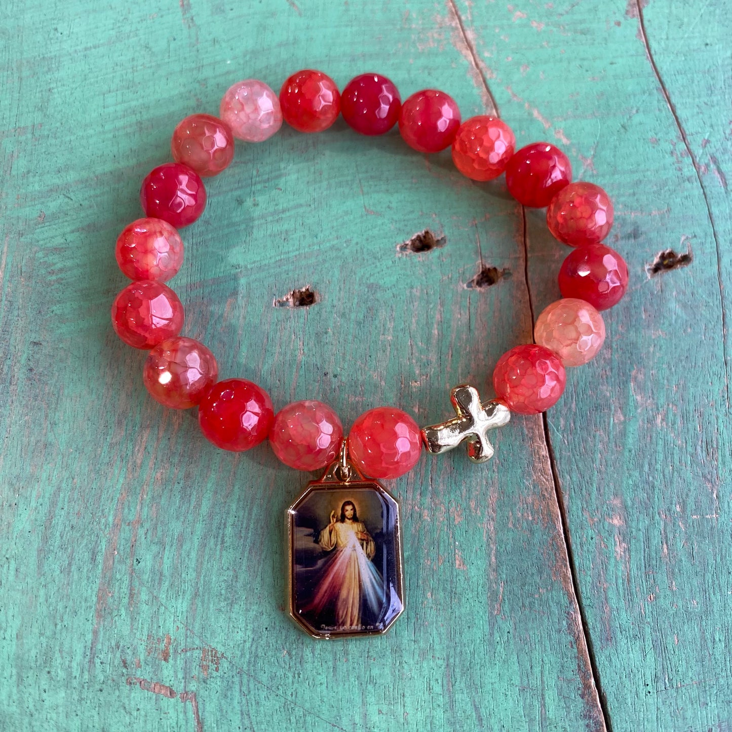 Grapefruit Bead Divine Mercy Bracelet