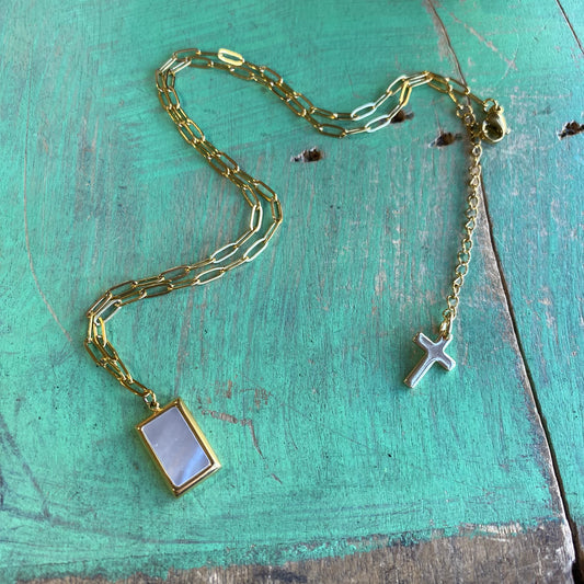 Rectangle Mother of Pearl Paperclip Necklace