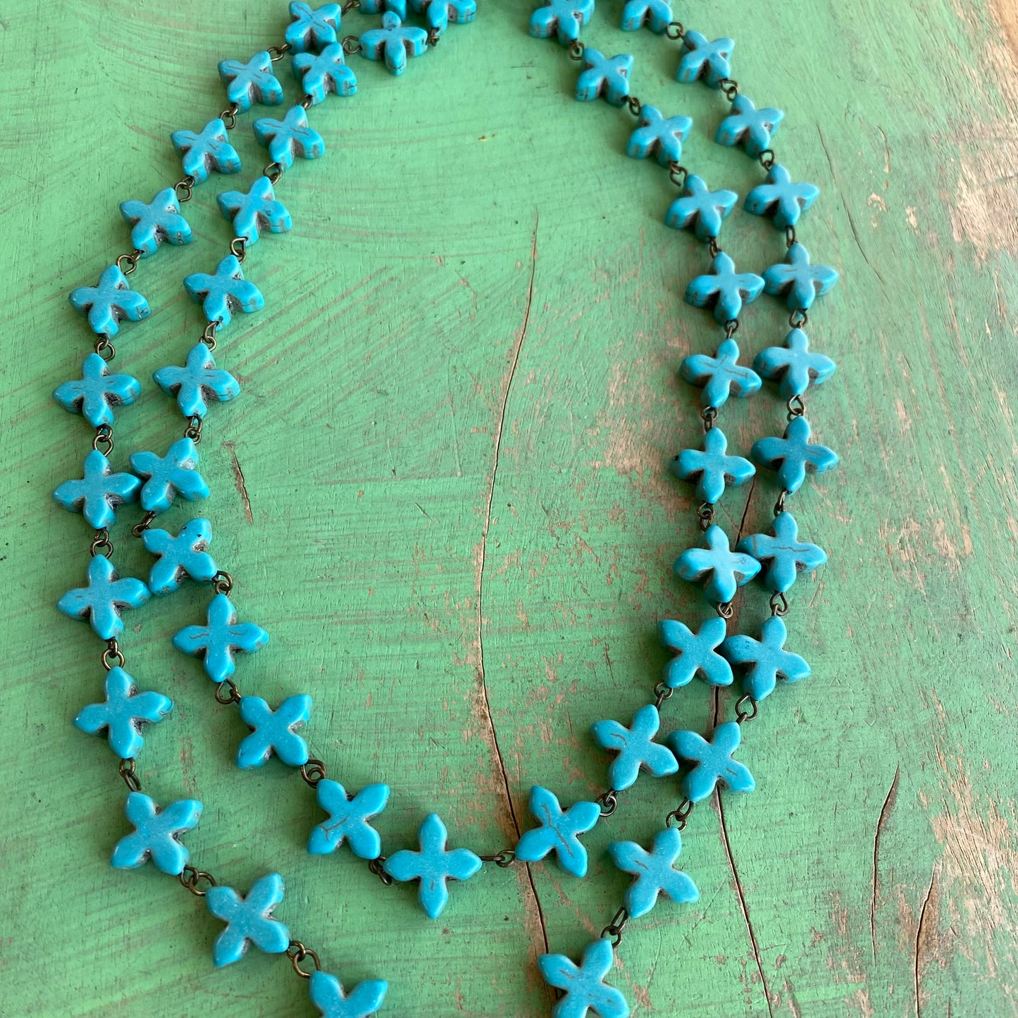 Turquoise Cross Link Double Layer Necklace and Earrings Set