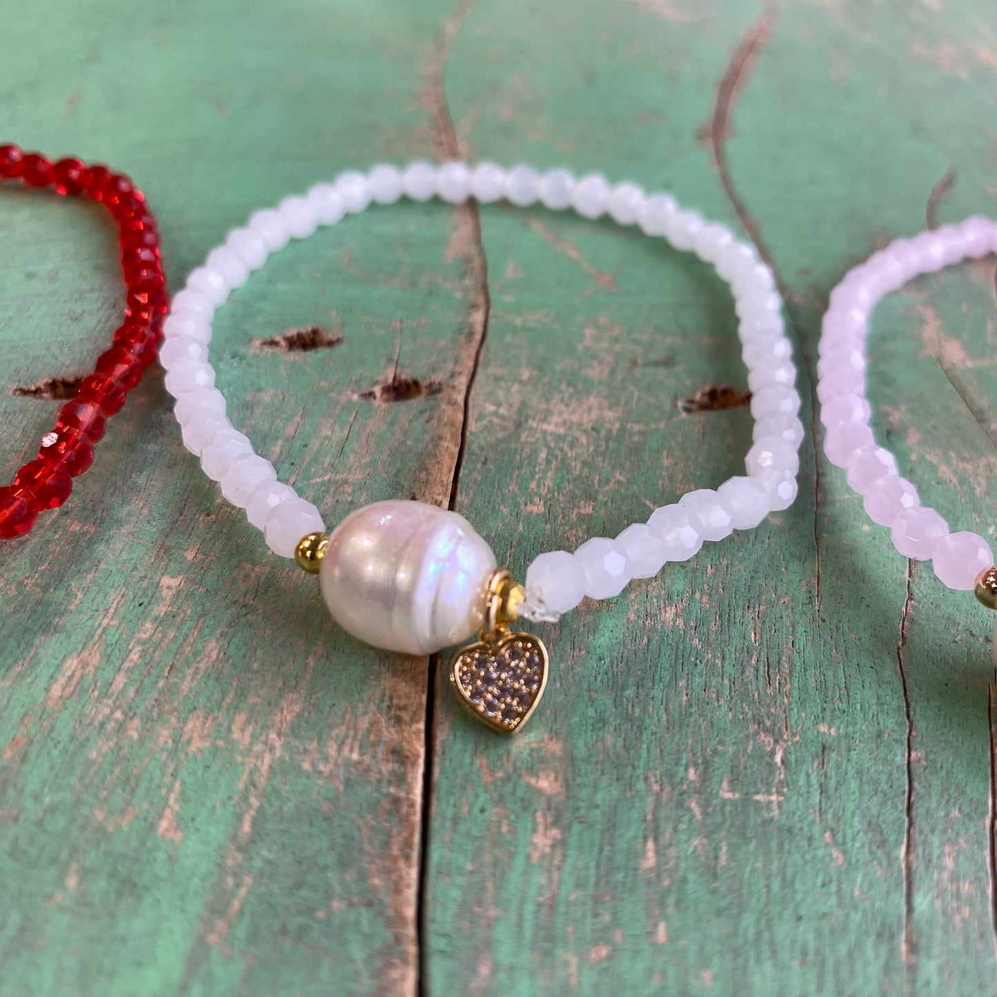 Crystal Heart Pearl Bracelets