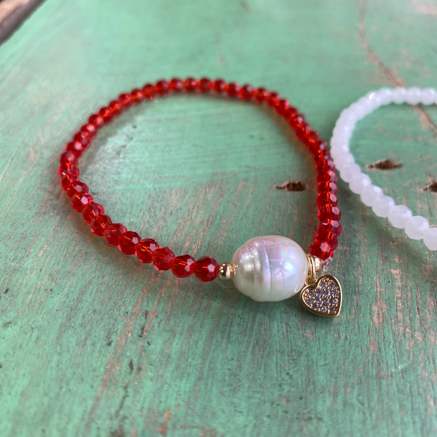 Crystal Heart Pearl Bracelets