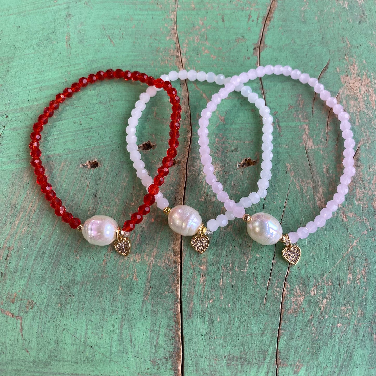 Crystal Heart Pearl Bracelets