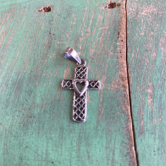 Sterling Silver Cross with Cutout Heart Pendent