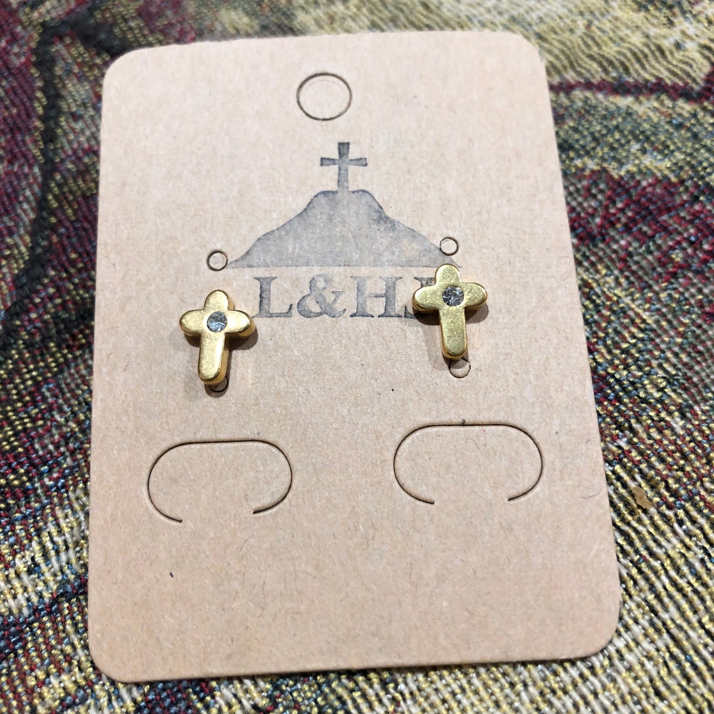 Stainless Steel and Rhinestone Tiny Cross Earrings