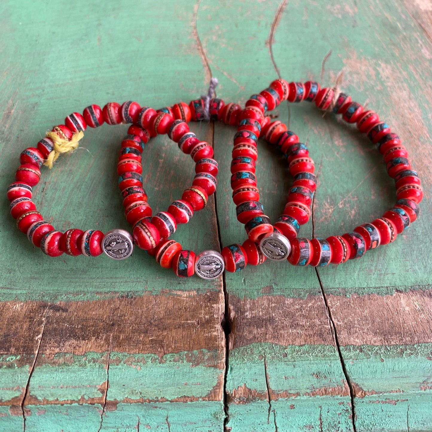 Men of Faith St. Benedict Red Prayer Bead Bracelet