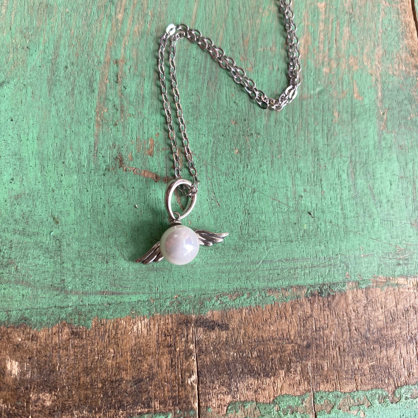 Sterling Silver Pearl Angel Necklace