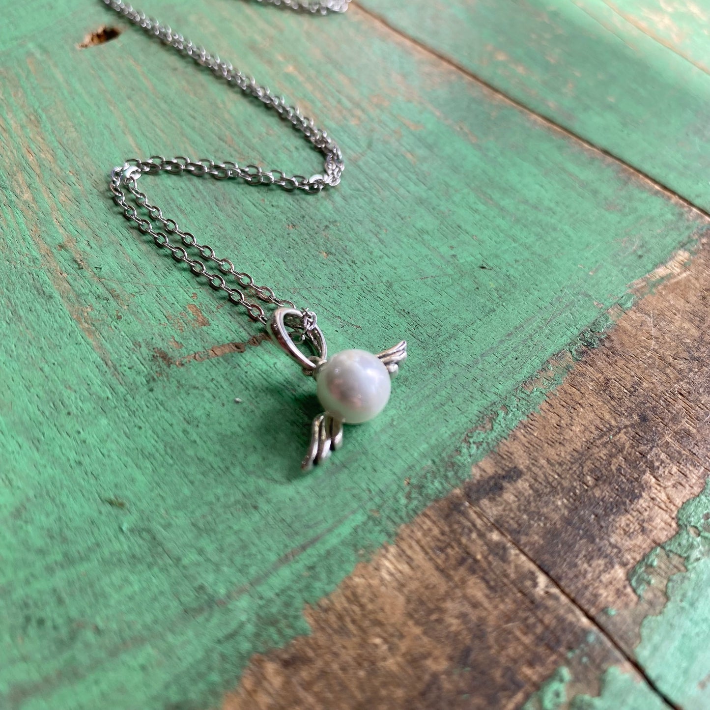 Sterling Silver Pearl Angel Necklace