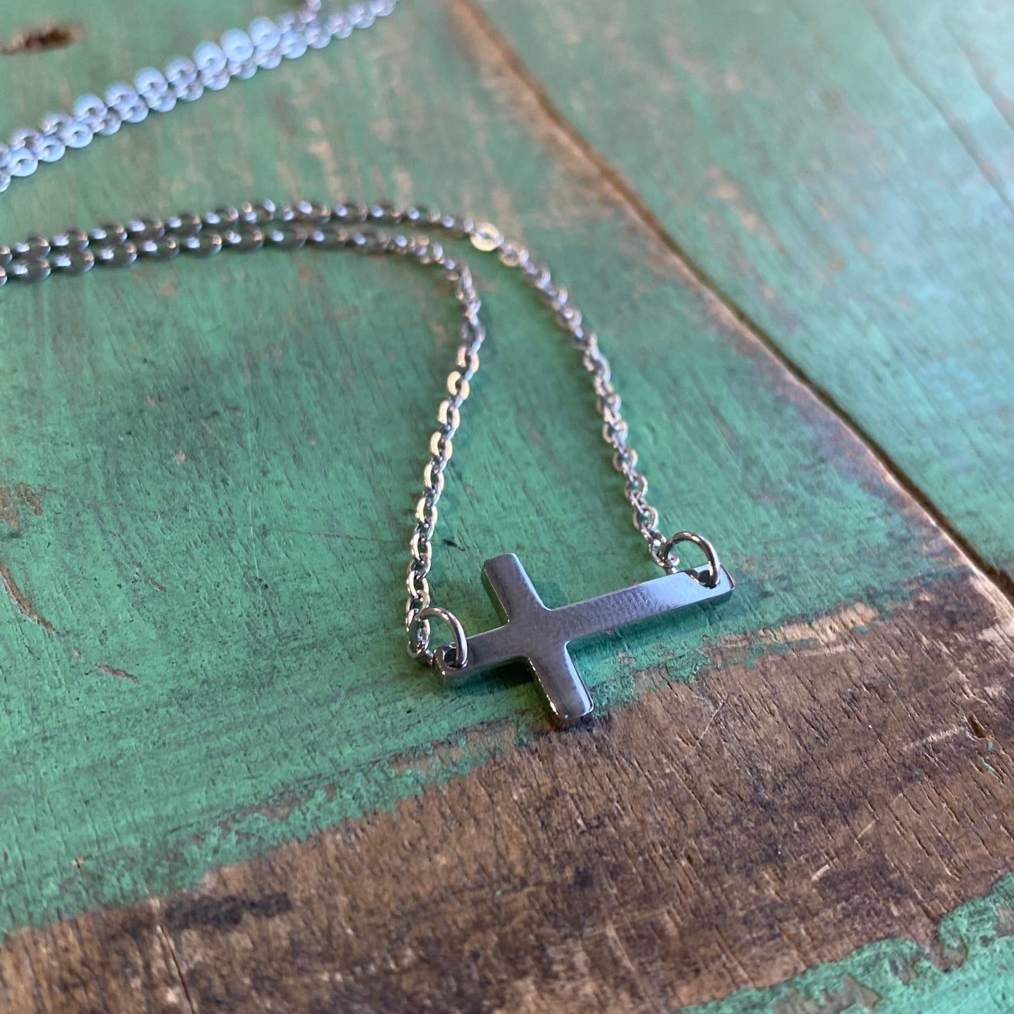 Stainless Steel Simple Sideways Cross Necklace