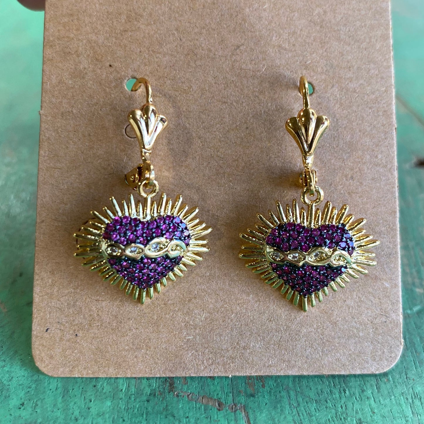 Purple Sacred Heart Necklace and Earrings