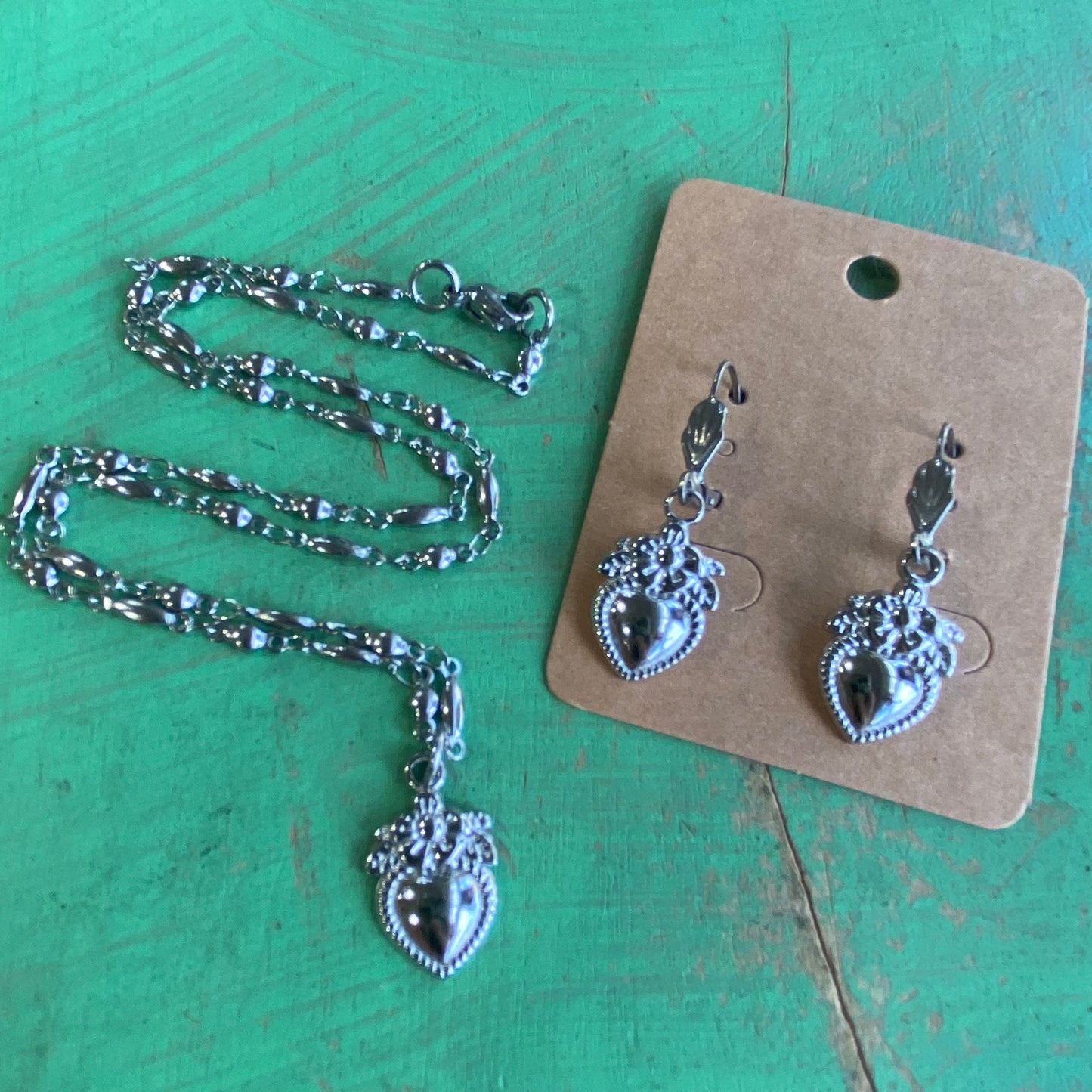 Floral Heart Necklace and Earrings