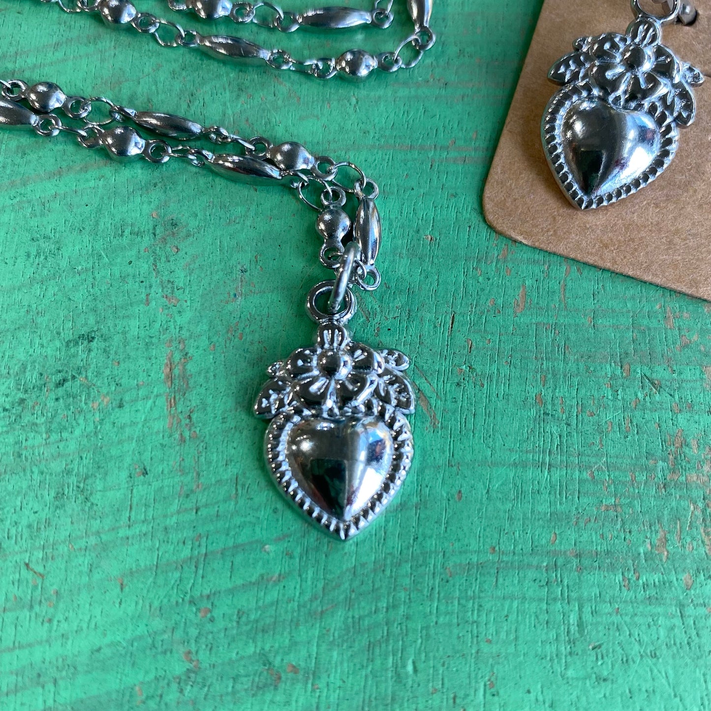 Floral Heart Necklace and Earrings