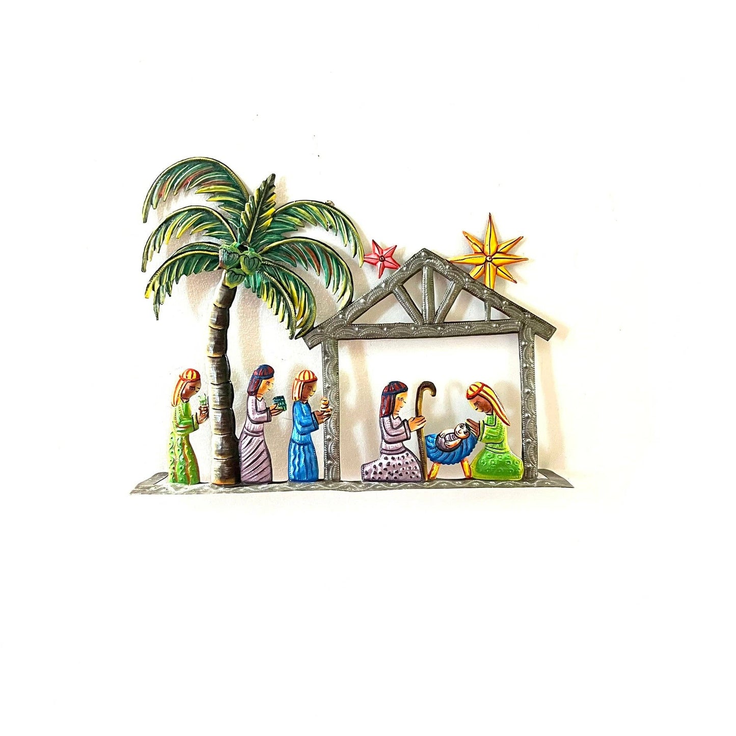 Colorful Painted Palm Nativity