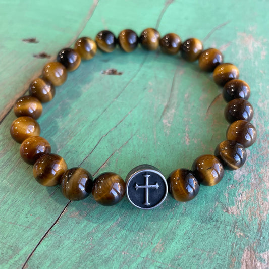 Brown Tiger Eye Cross Bracelet