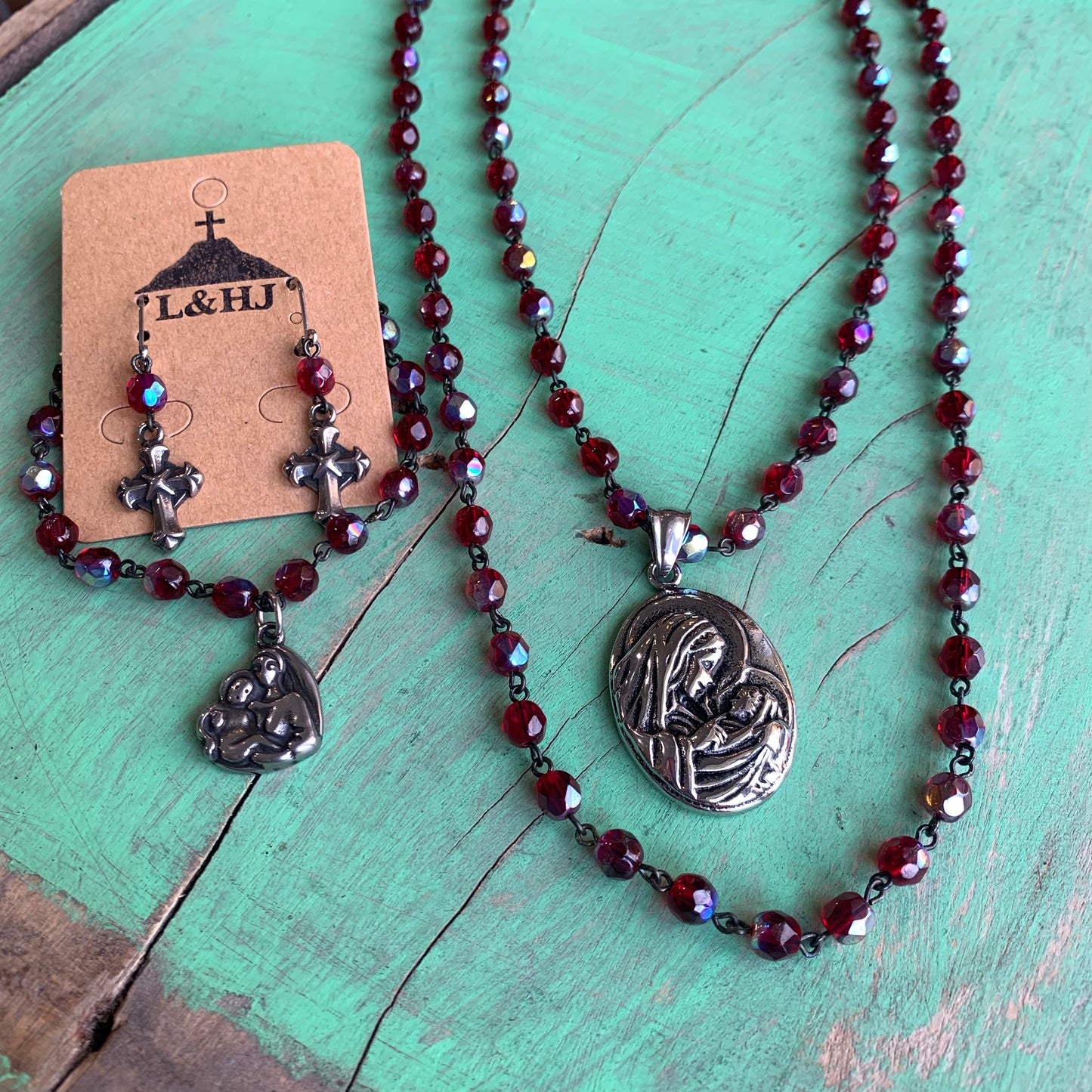 Madonna and Child Double Strand Necklace Set