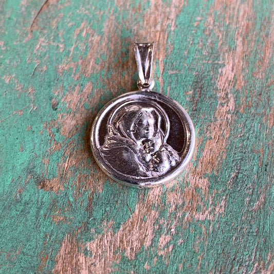 Madonna of the Streets Sterling Silver Round Pendant