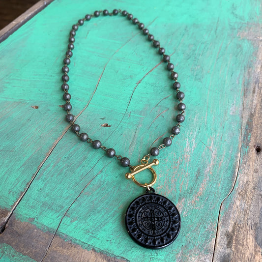 Pyrite St Benedict Toggle Necklace