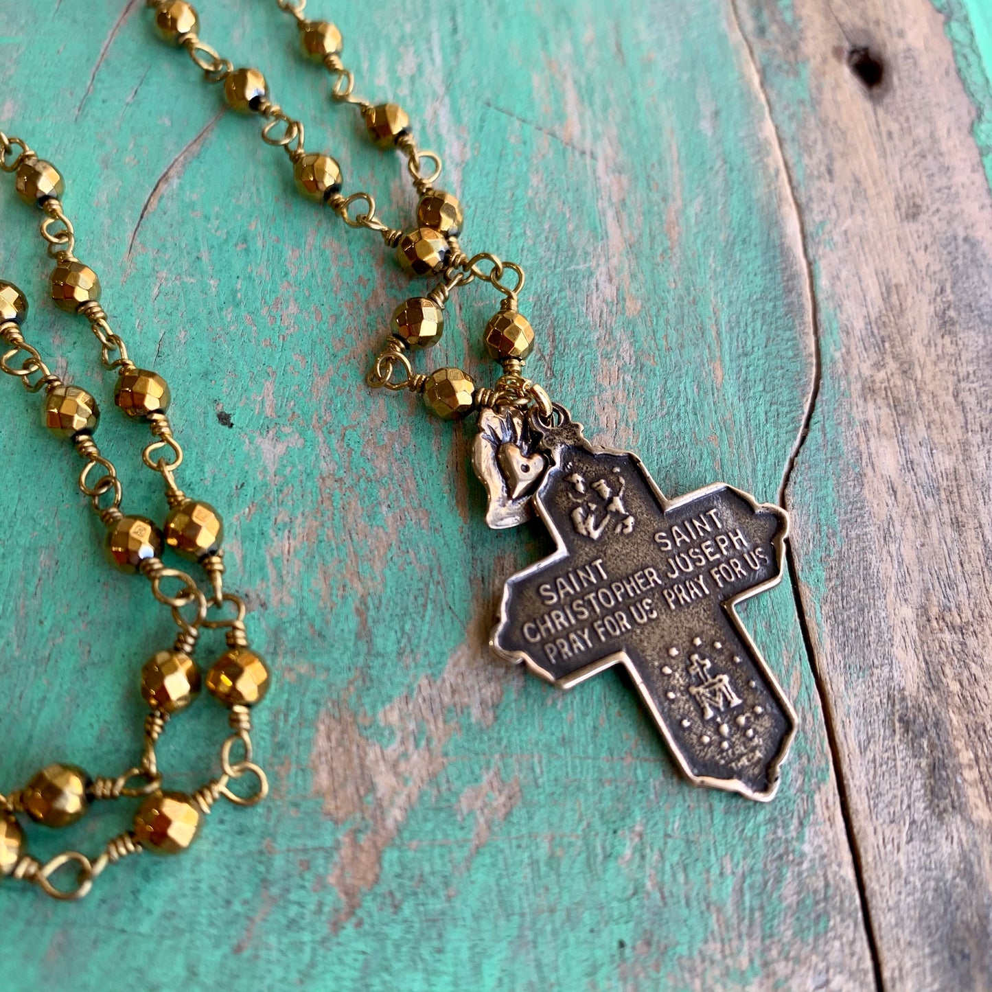 Long Gold Hematite 4 Way Cross Necklace