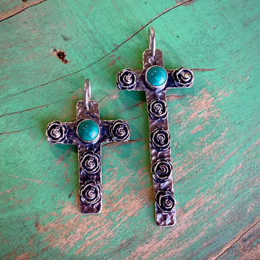 Sterling Silver Rose Cross and Turquoise