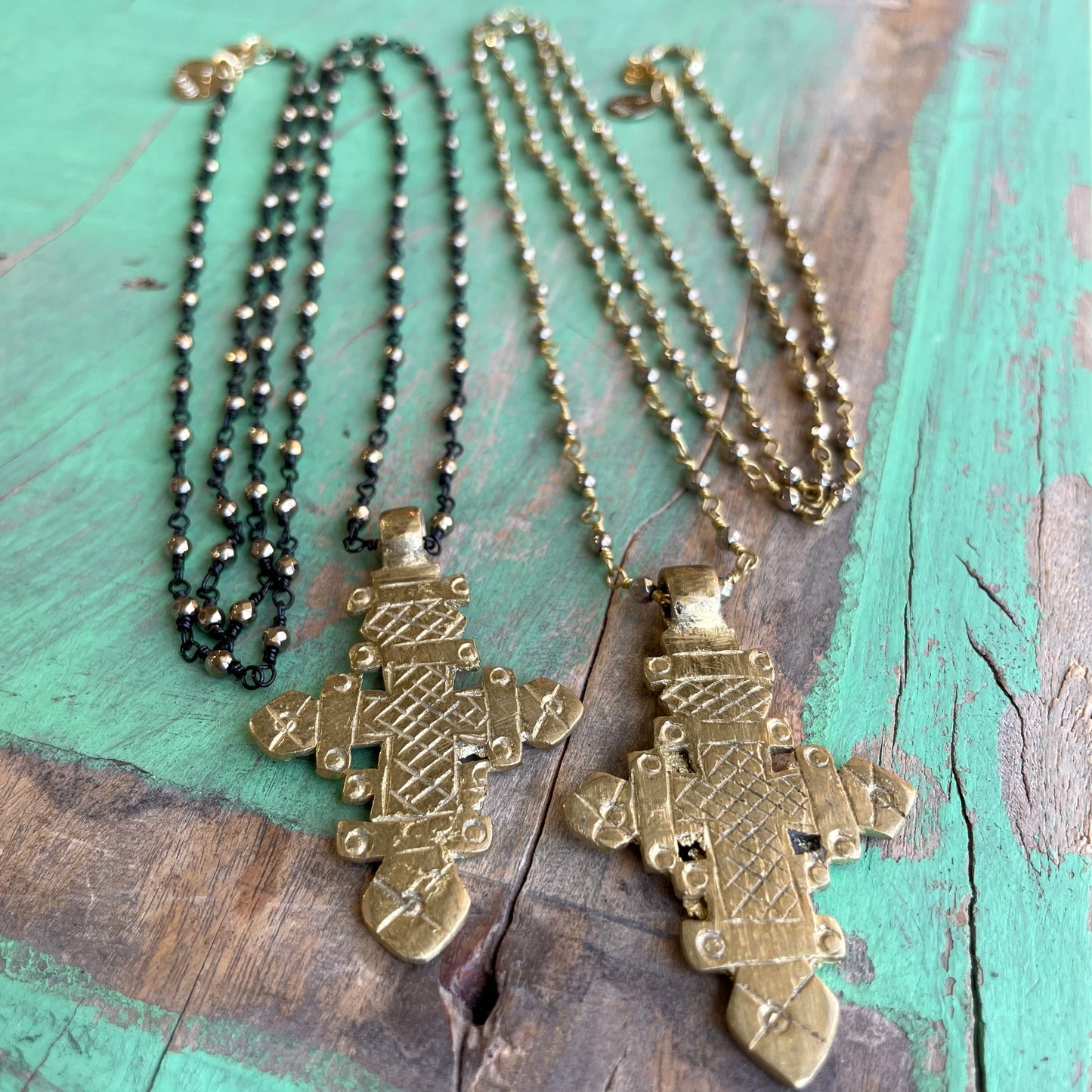 Linked Hematite Ethiopian Cross Necklace