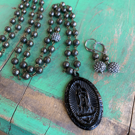 Long Pyrite OLG Necklace and Earrings