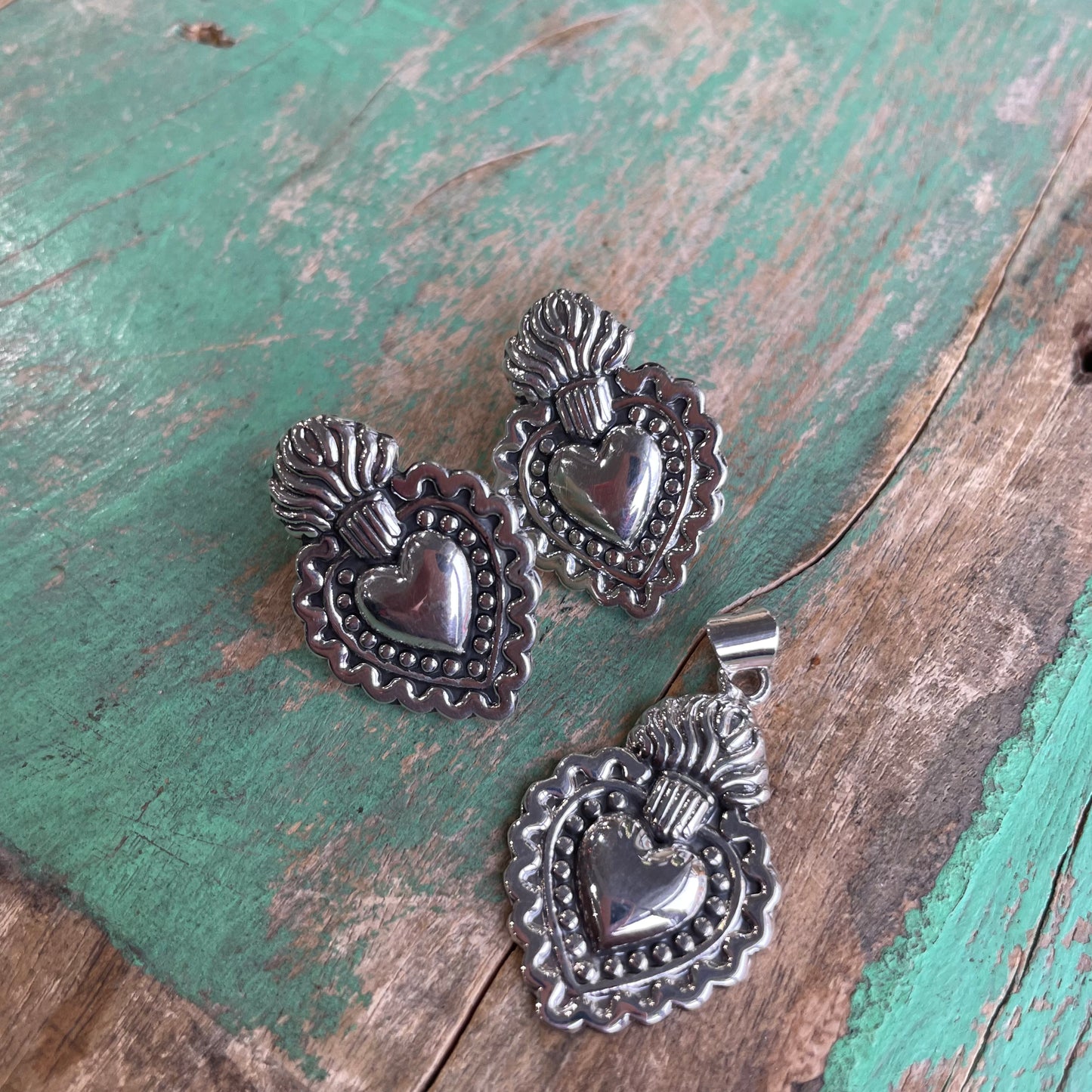 Sacred Heart Earrings and Pendant