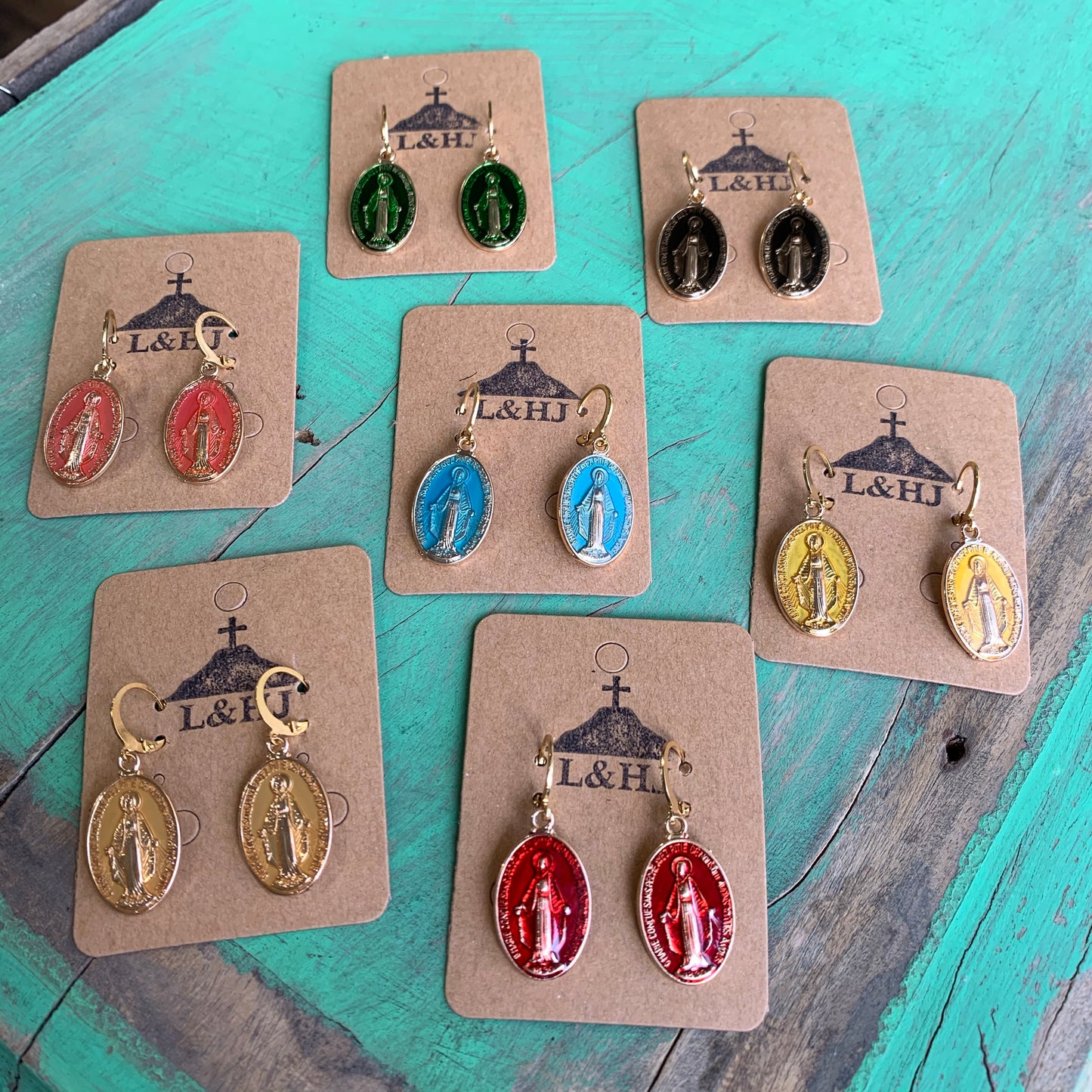 Colorful Miraculous Medal Necklace and Earrings