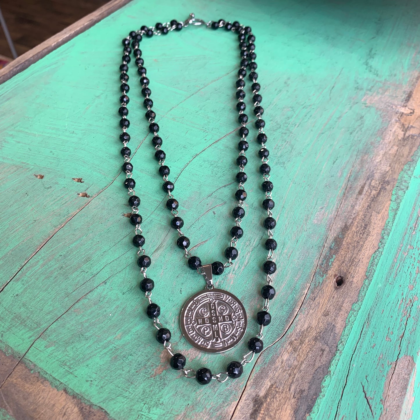 Black St Benedict Double Strand Necklace