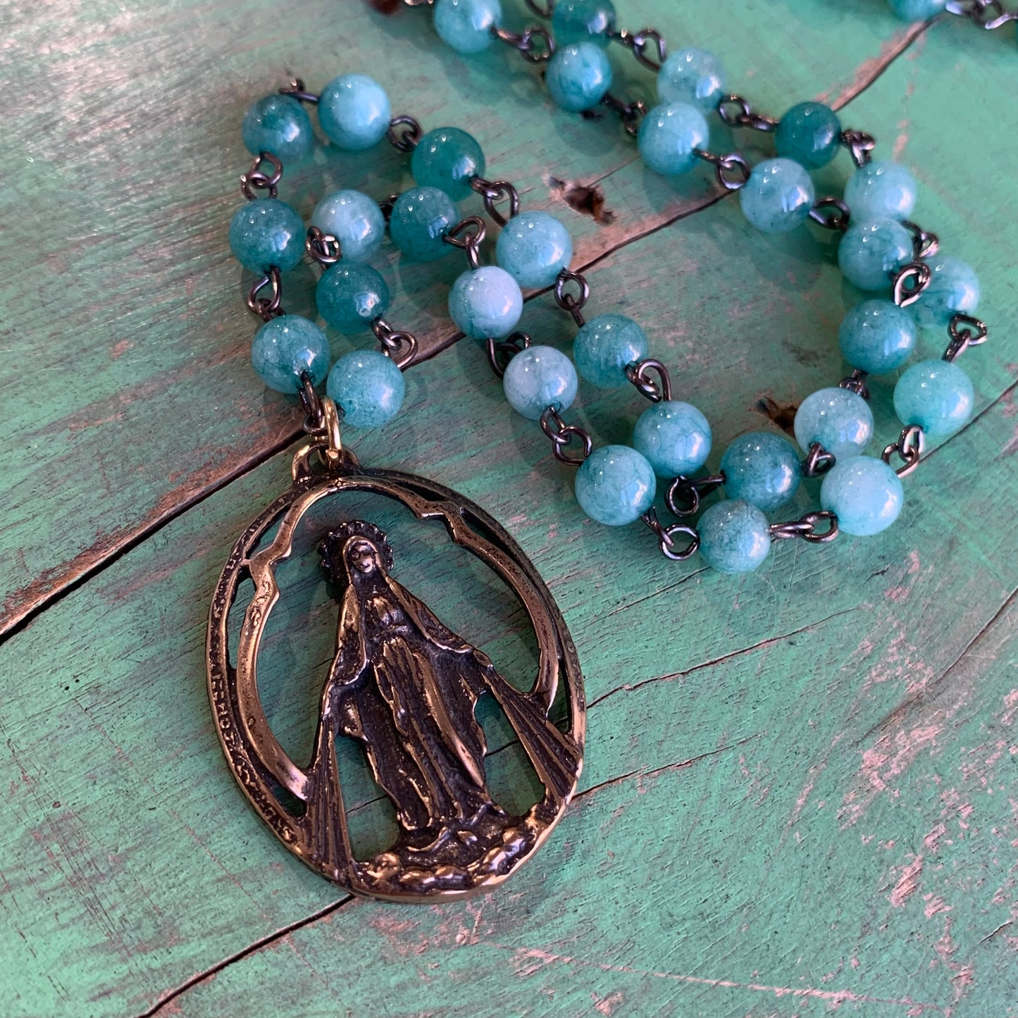 Teal Our Lady of Grace Necklace